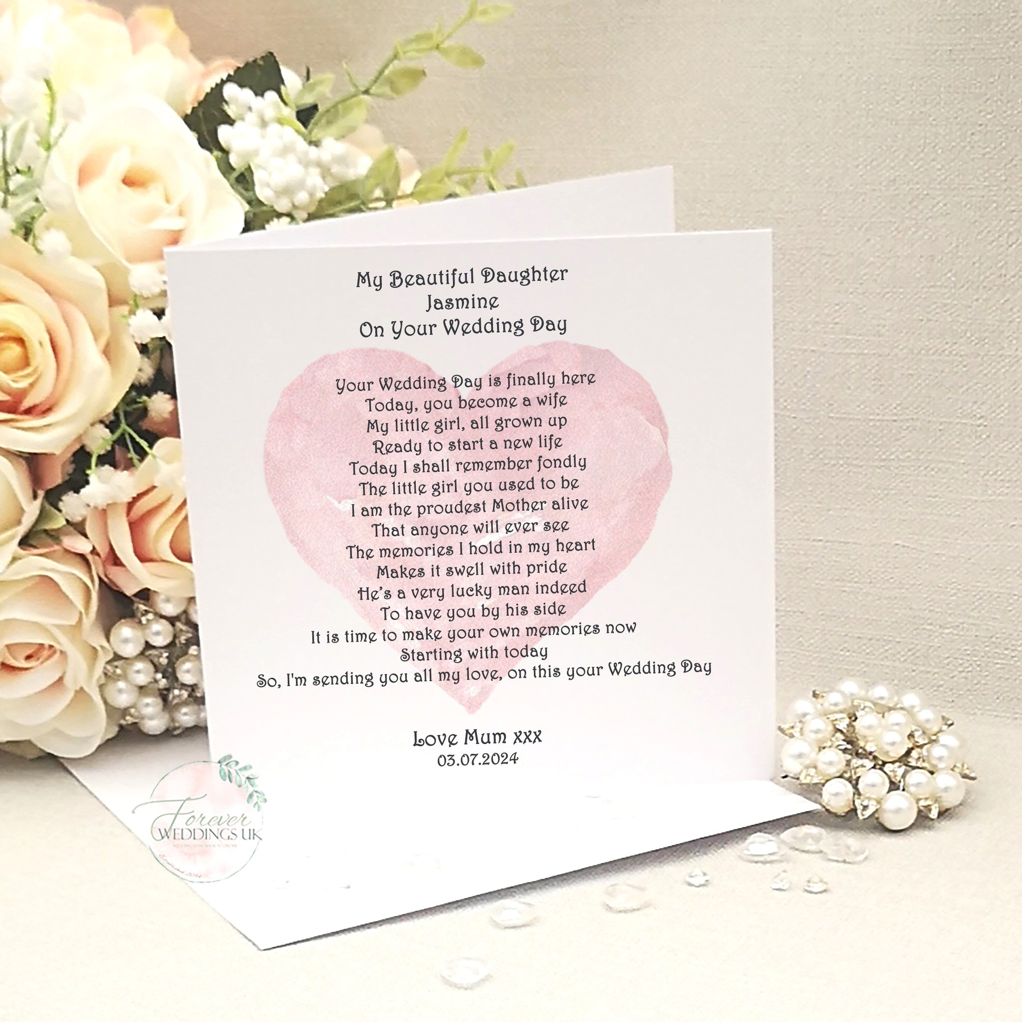 Daughter on wedding day card, Wedding card for Bride from Parents, Large Wedding Card for Daughter, To our Daughter on her Wedding Day,