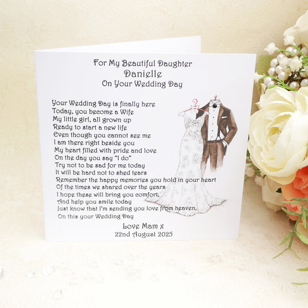 Card from Heaven, Groom Wedding Day Card from deceased Parent, Personalised Remembrance Keepsake, Son on his Wedding Day, Mum Heaven Card