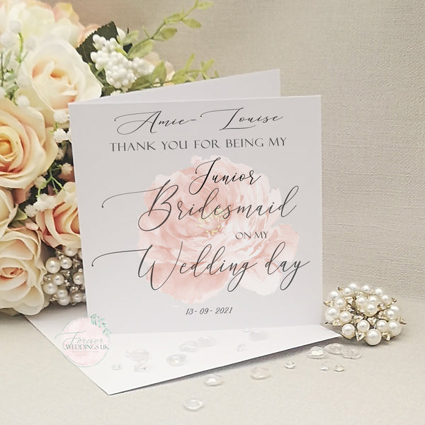 Best Woman Personalised Thank You Wedding Day Card, Peach flower design