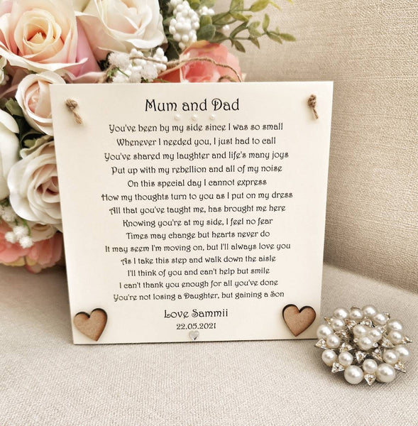 To my Mum and Dad on my wedding day, Rustic Parent wedding poem gift, Personalised Mother and Father of the Bride Thank You Gift from Bride