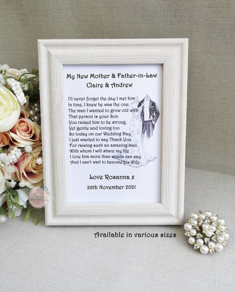 Mother and Father of the Groom Wedding thank you, Personalised Print, Parents Wedding Gift, Gift from Bride