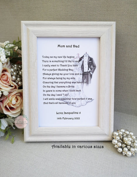 Mum and Dad Wedding Day Print, Wedding Parent Gift, Mother and Father of the Bride, Gift from Bride