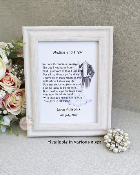 Personalised Mother and Father of the Groom Print, Parents Wedding Gift, Mother of the Groom Gift