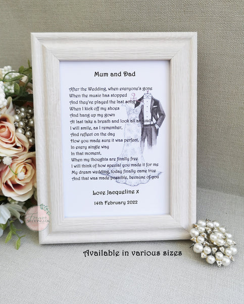 Mum and Dad Wedding Thank You Gift, Wedding Parent Gift, Mother and Father of the bride poem, Gift from Bride