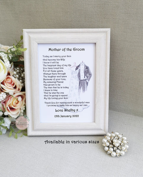 Mother of the Groom Gift, Father of Parents of the Groom Poem, Wedding Thank You, Parent Wedding Gift