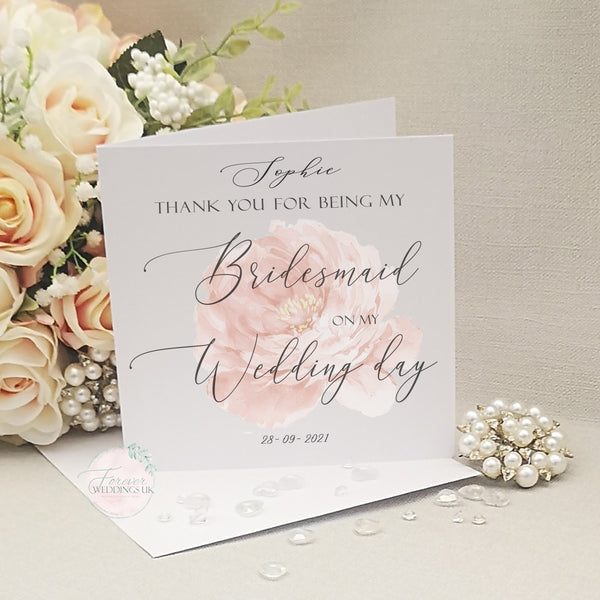 Best Woman Personalised Thank You Wedding Day Card, Peach flower design