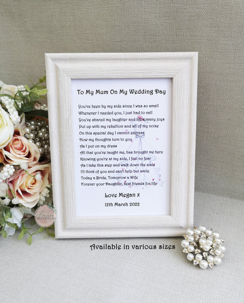 Mum and Dad Wedding Print from Bride, Parents Wedding Gift, Wedding Poem Gift