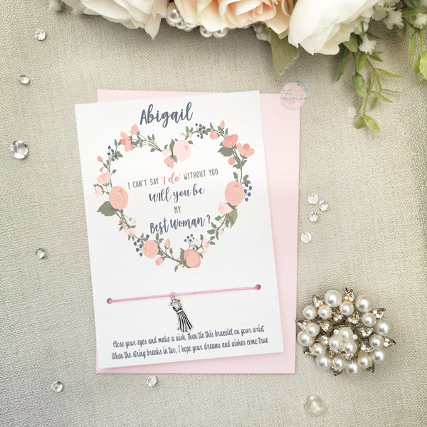 Will you be my Best Woman Card, Wish Bracelet Gift, Personalised Bridal Party Proposal Gift, Bridesmaid Invite, Wedding Jewellery