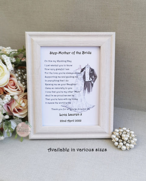 Personalised Step-Father of the Bride Gift, Wedding Thank You Print, Step-Mother Gift, Gift from Bride, Parents Wedding Gift