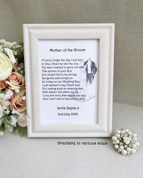 Mother and Father of the Groom Wedding thank you, Personalised Print, Parents Wedding Gift, Gift from Bride