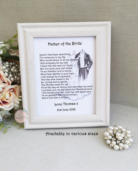 Personalised Mother or Parents of the Bride Poem Gift, Gift from Groom, Wedding Keepsake