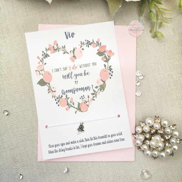 Will you be my Groomswoman Card, Wish Bracelet Gift, Personalised Bridal Party Proposal Gift, Groomswoman Invite, Wedding Jewellery