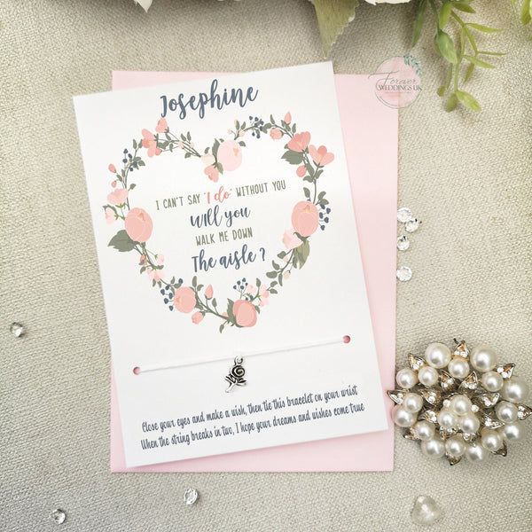 Will You Walk Me Down The Aisle Card, Charm Bracelet, Give Me Away Gift, Personalised Bridal Party Proposal Gift, Wedding Jewellery