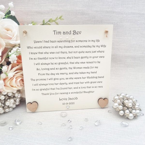 Parents of the bride gift from groom, Mother and Father of the Bride Thank You Gift, Personalised Gift from Groom, Wedding gift plaque