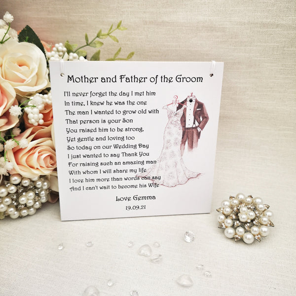 Parents of the Groom Gift, Personalised Poem Plaque, Mother and Father of the Groom Gift, Wedding Thank You