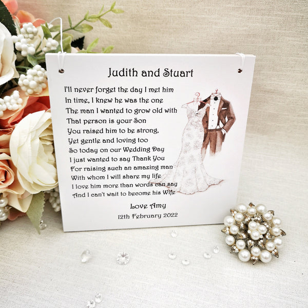 Parents of the Groom Gift, Personalised Poem Plaque, Mother and Father of the Groom Gift, Wedding Thank You