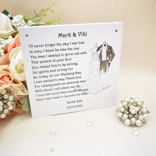 Parents of the Groom Gift, Personalised Poem Plaque, Mother and Father of the Groom Gift, Wedding Thank You