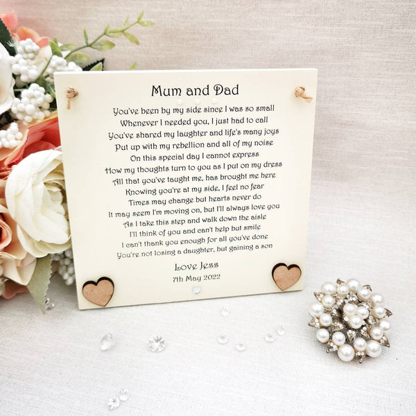 To my Mum and Dad on my wedding day, Rustic Parent wedding poem gift, Personalised Mother and Father of the Bride Thank You Gift from Bride