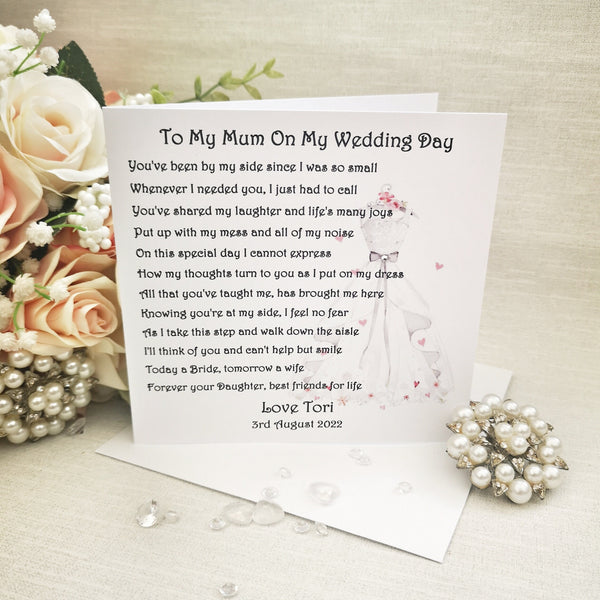 Mother of the bride gift, To my Mum on my wedding day, Gift for Mother of the Bride, Mother of the bride poem,  Wedding thank you for Mum