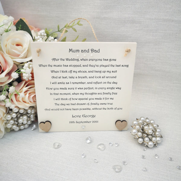 Wedding Thank You Mum and Dad gift from Bride or Groom, Parents wedding thank you, Wedding Keepsake for Parents, Bridal party poem gift