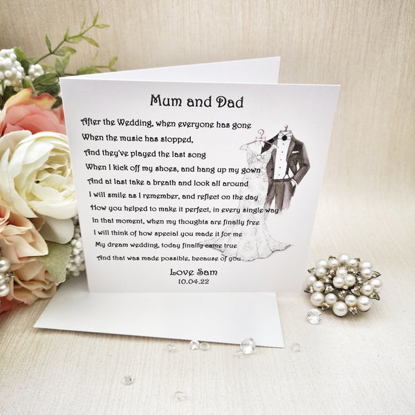 Wedding Thank You Mum and Dad gift from Bride or Groom, Parents wedding thank you, Wedding Keepsake for Parents, Bridal party poem gift