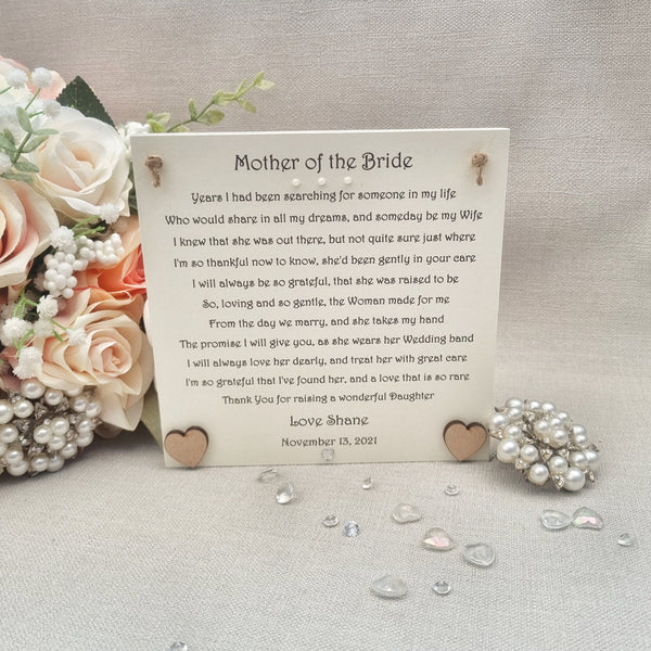 Mother of the Bride Gift, Wedding parent gift, Personalised Mother of the Bride poem gift, New Mother-in-law gift, Wedding Party Gift