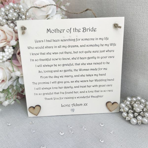 Mother of the Bride Gift, Wedding parent gift, Personalised Mother of the Bride poem gift, New Mother-in-law gift, Wedding Party Gift