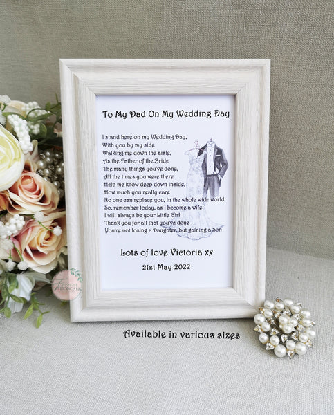 Father of the Bride Wedding Day Card from Bride, To my Dad on my wedding day, Personalised Wedding, Dad Wedding Thank You Poem Keepsake