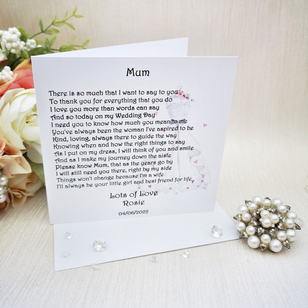 Mother of the Bride Card, Wedding day card for Mum, Wedding Party Card, Personalised Poem, Mum Wedding Thank You, Card from Bride