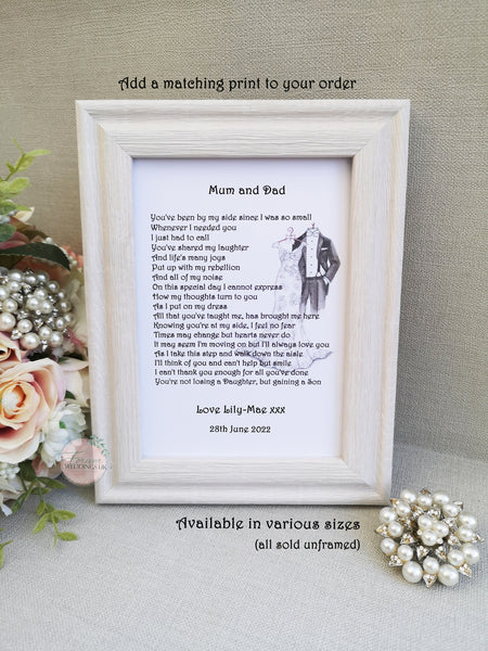 Personalised Mum and Dad Wedding Thank You Card, Mother and Father of the Bride Card, Wedding Card for Parents, Parent Poem card from Bride