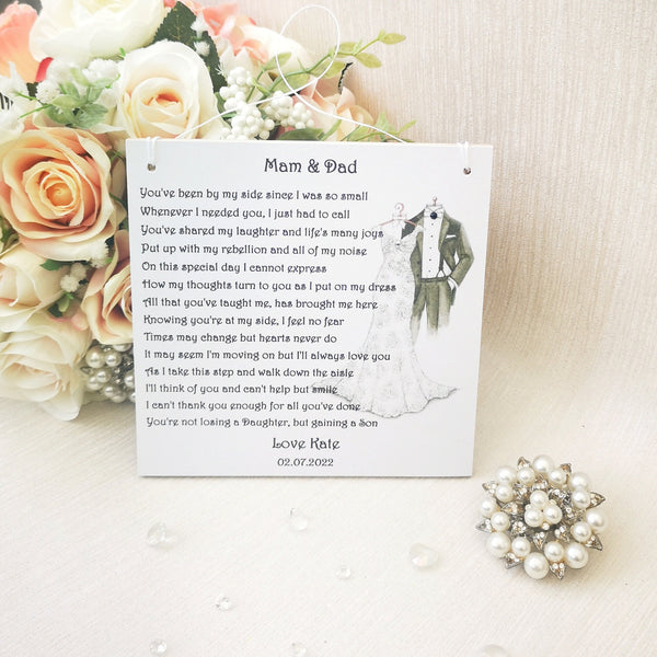 To Mum and Dad on my Wedding Day gift, Wedding gift for Parents, Personalised Mother and Father of the Bride Wedding keepsake,  Wedding poem