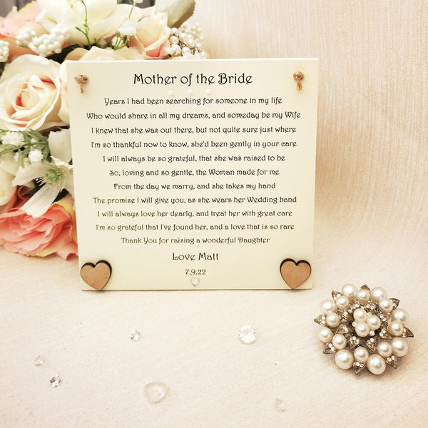 Mother of the Bride Gift, Wedding parent gift, Personalised Mother of the Bride poem gift, New Mother-in-law gift, Wedding Party Gift