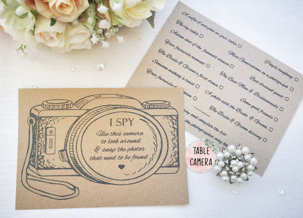 I spy wedding card game, Disposable Camera Game, Wedding photo game, Table game, White or Kraft card packs, Camera Favours