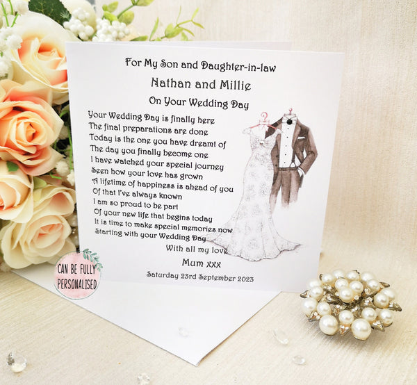 Son and Daughter-in-law Wedding Day Card, To my Son on his Wedding day, Bride and Groom Card, Wedding Poem for Daughter