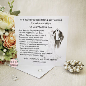 Goddaughter and her Husband Wedding Day card, Large Card for Bride and Groom, Personalised Wedding poem card, On your Wedding day card