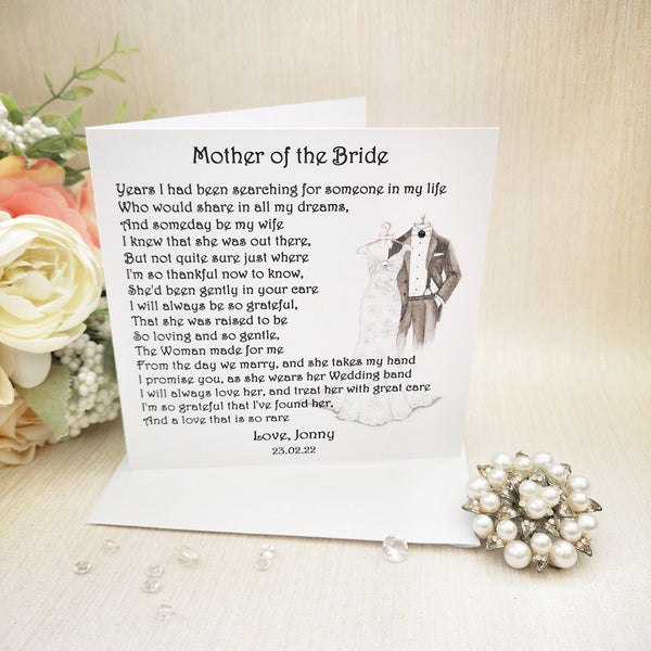 Personalised Mother or Parents of the Bride Poem Gift, Gift from Groom, Wedding Keepsake