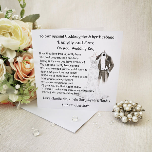 Goddaughter and Husband Wedding Day card, Bride and Groom card, Wedding poem card, Keepsake Gift, Mr and Mrs Card, Large Custom Wedding Card