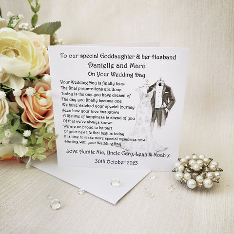 Goddaughter and Husband Wedding Day card, Bride and Groom card, Wedding poem card, Keepsake Gift, Mr and Mrs Card, Large Custom Wedding Card