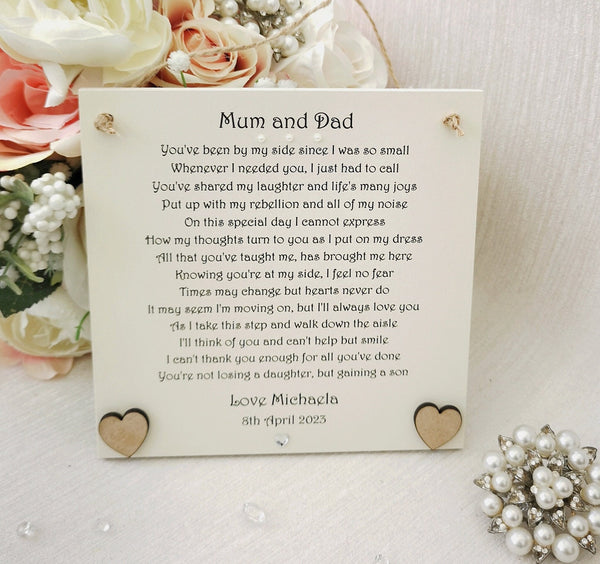 To my Mum and Dad on my wedding day, Rustic Parent wedding poem gift, Personalised Mother and Father of the Bride Thank You Gift from Bride