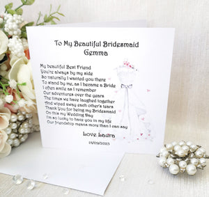 Personalised Bridesmaid Thank You Wedding Card, Friend or Sister, Daughter Bridesmaid, Maid of Honour Wedding Card, Bridesmaid Box Card