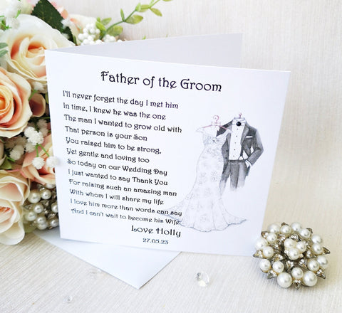 Father of the Groom Wedding Day Card, Personalised parent wedding thank you card, Dad Wedding Thank You Card, wedding morning poem card