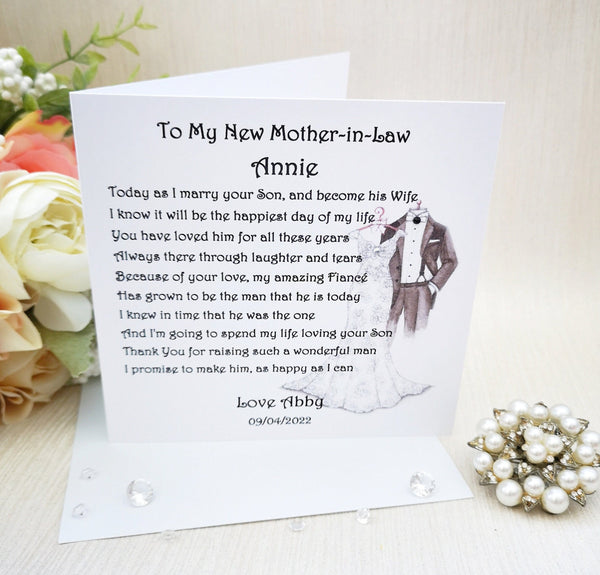 Mother of the Groom Wedding Day Card, Mother of the Groom Personalised Groom, New Mother-in-law card, Wedding Parent Card, Card from Bride