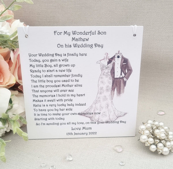 Son Wedding Gift, Personalised Groom Gift from Parents, Mother of the Groom gift to Son, Wedding Party Gift, Groom Wedding Day Gift