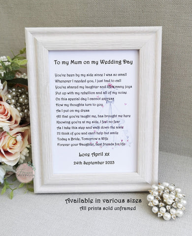 Mother of the bride Print, Wedding gift from Daughter, Personalised Poem