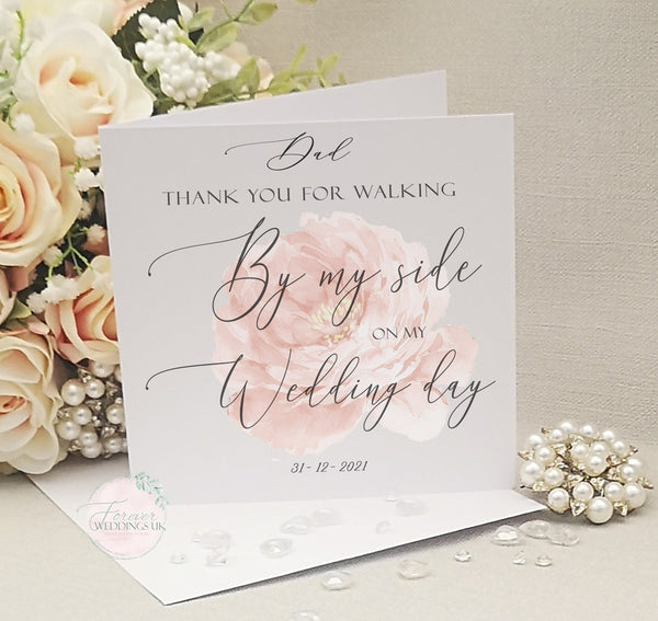 Thank You for walking by my side Card, Personalised, Floral Wedding Card, Giving me away card, Bridal Party Card, Wedding Card from Bride