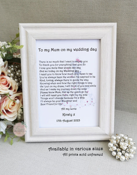 Mother of the Bride Print, Wedding Parents Gift, Personalised Poem,