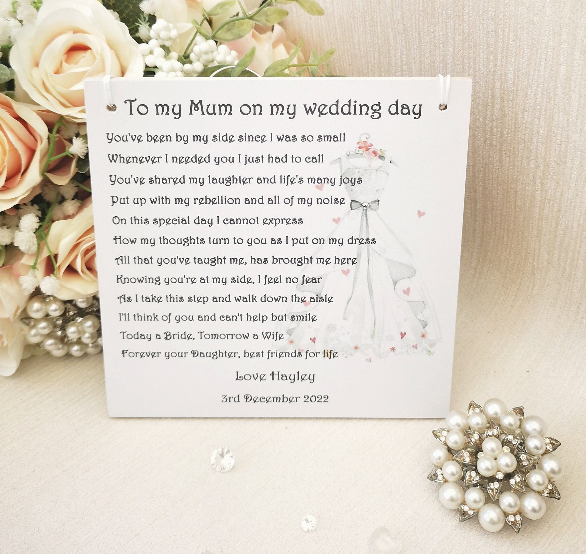 Mother of the bride gift, To my Mum on my wedding day, Gift for Mother of the Bride, Mother of the bride poem,  Wedding thank you for Mum