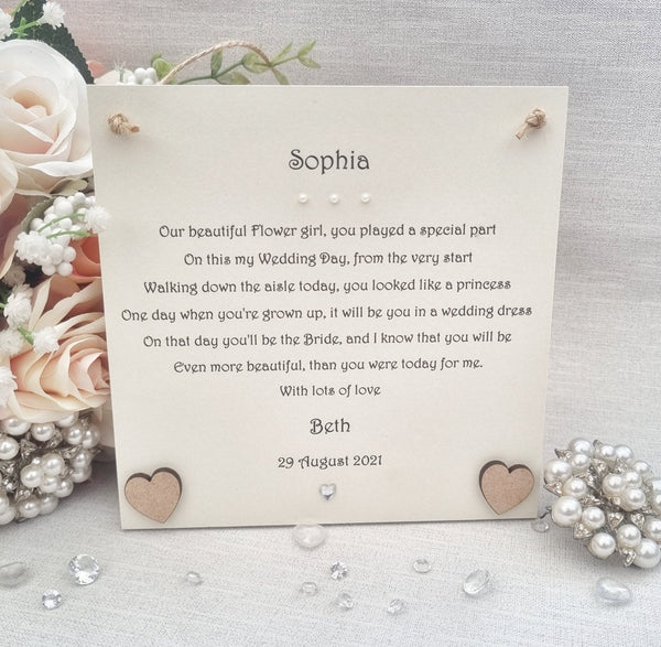 Flower girl thank you wedding gift, personalised wedding day thank you, wedding party gift, bridal party idea, Gift from bride,