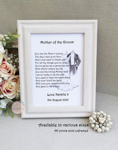 Mother of the Groom gift, Personalised Poem Print, Wedding Parent Gift