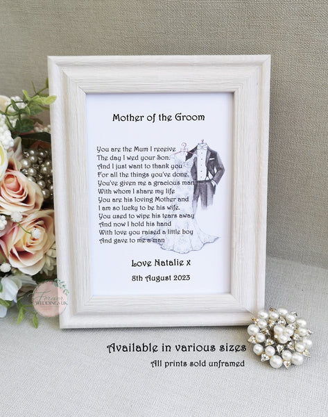 Mother of the Groom gift, Personalised Poem Print, Wedding Parent Gift